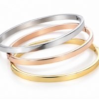 Set of 3 Stainless Steel Bangles: Gold, Rose Gold and Silver