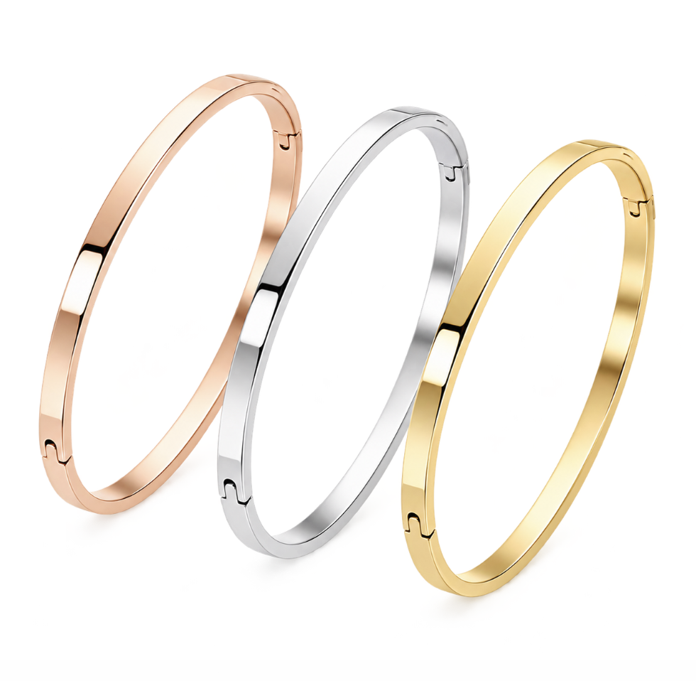 Set of 3 Stainless Steel Bangles: Gold, Rose Gold and Silver - Image 3