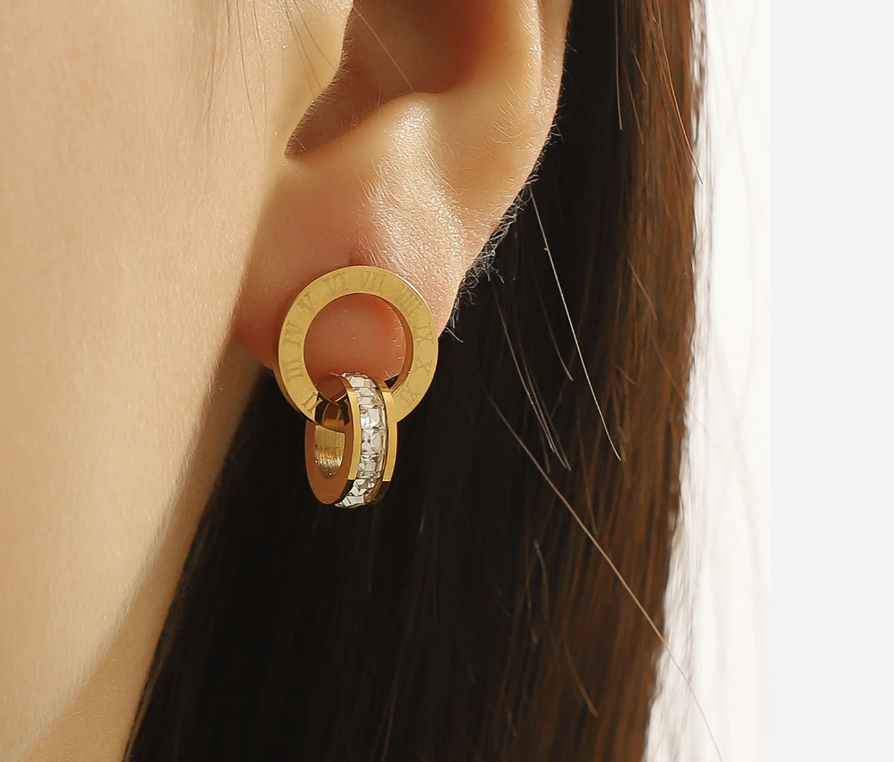 Gold Stainless Steel Numeral Circle Earrings - Image 2