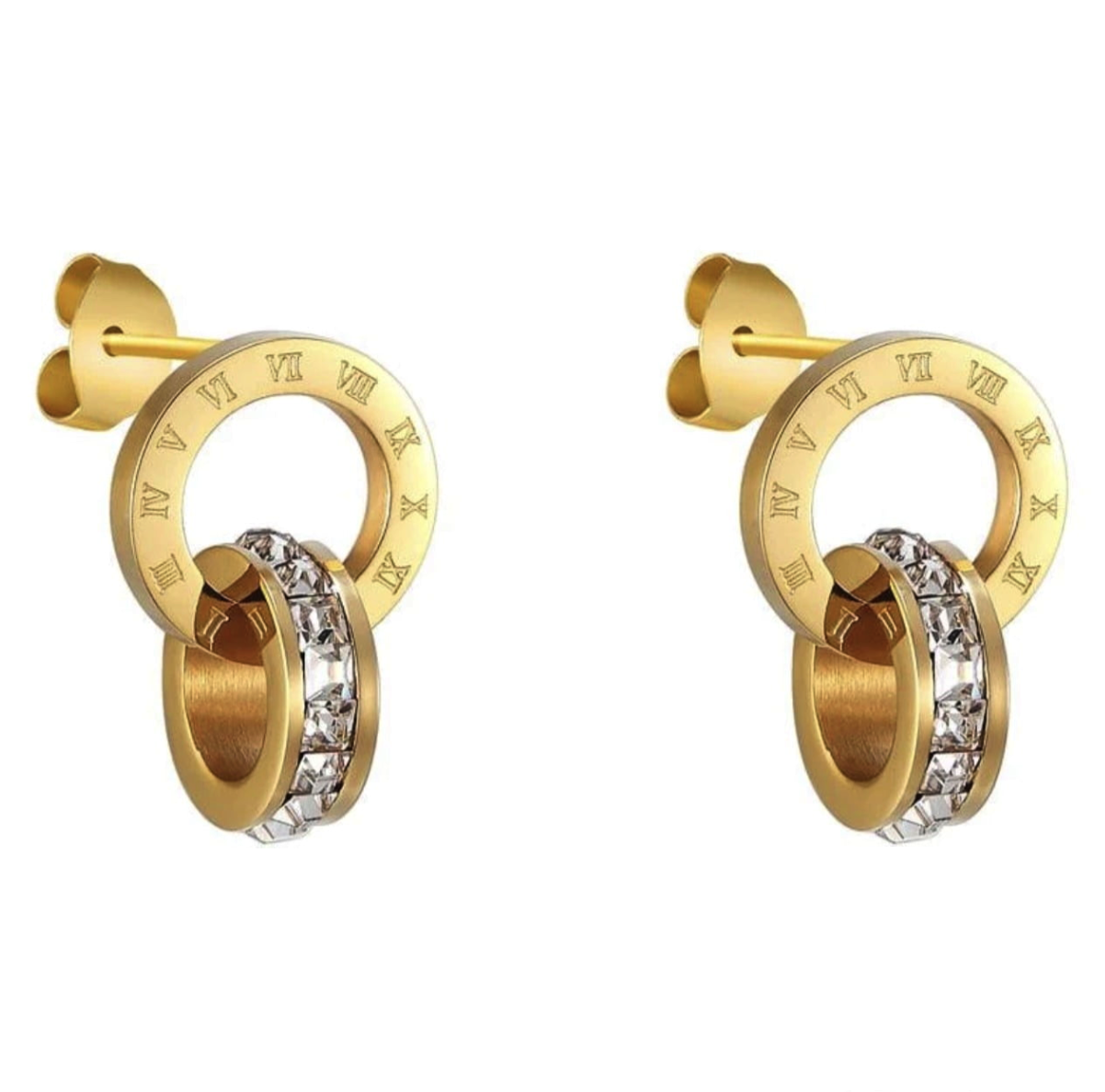 Gold Stainless Steel Numeral Circle Earrings