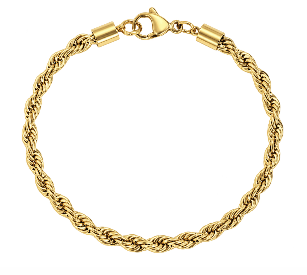4mm Gold Rope Twist Stainless Steel Bracelet
