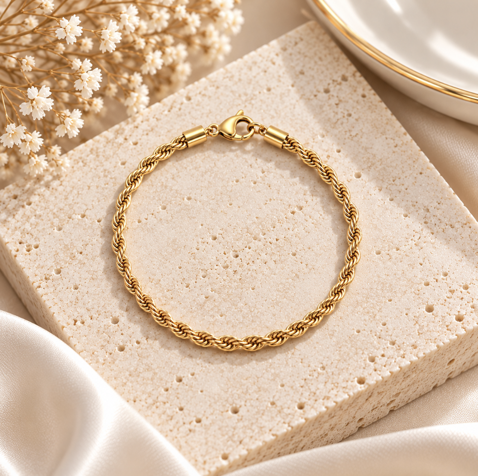 4mm Gold Rope Twist Stainless Steel Bracelet - Image 3