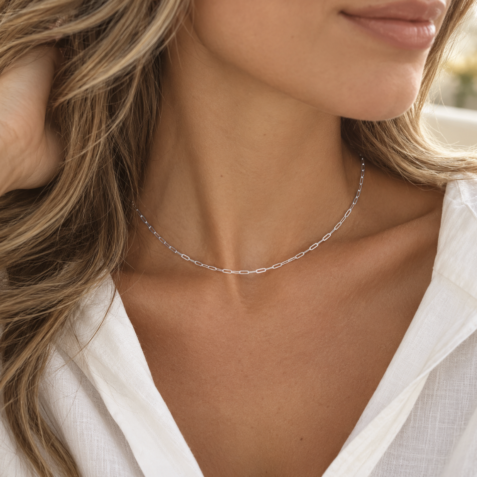 Dainty Silver Stainless Steel Paper Clip Design Necklace - Image 2