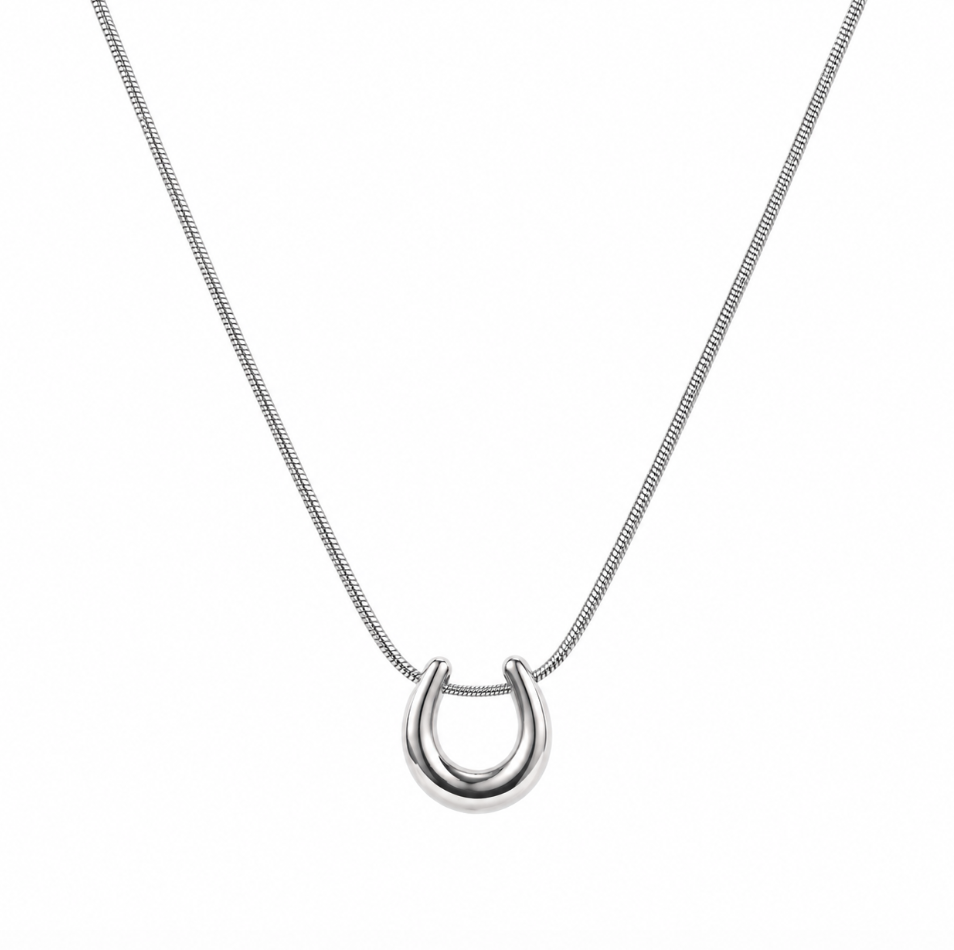 Silver Colour Stainless Steel U Pendant Necklace