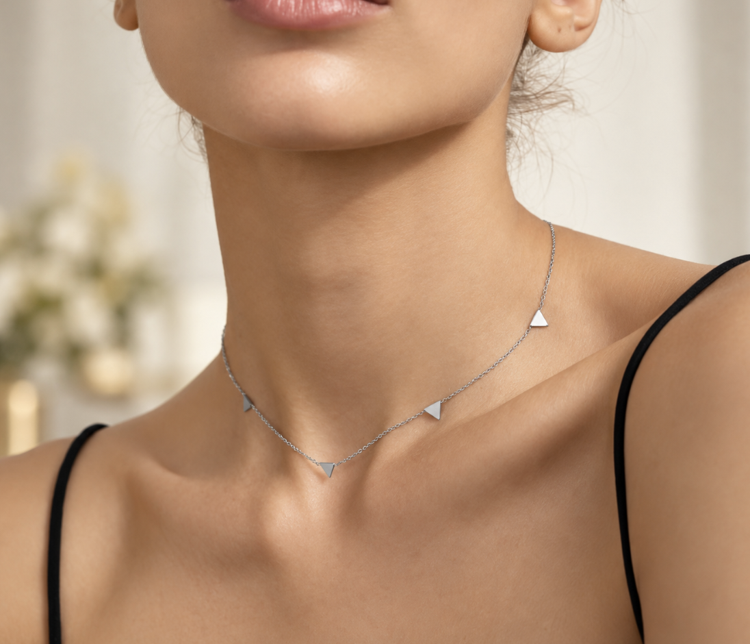 Silver Colour Stainless Steel Triangles Choker - Image 2