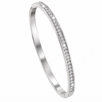Silver Stainless Steel Cubic Zirconia Clip Bangle