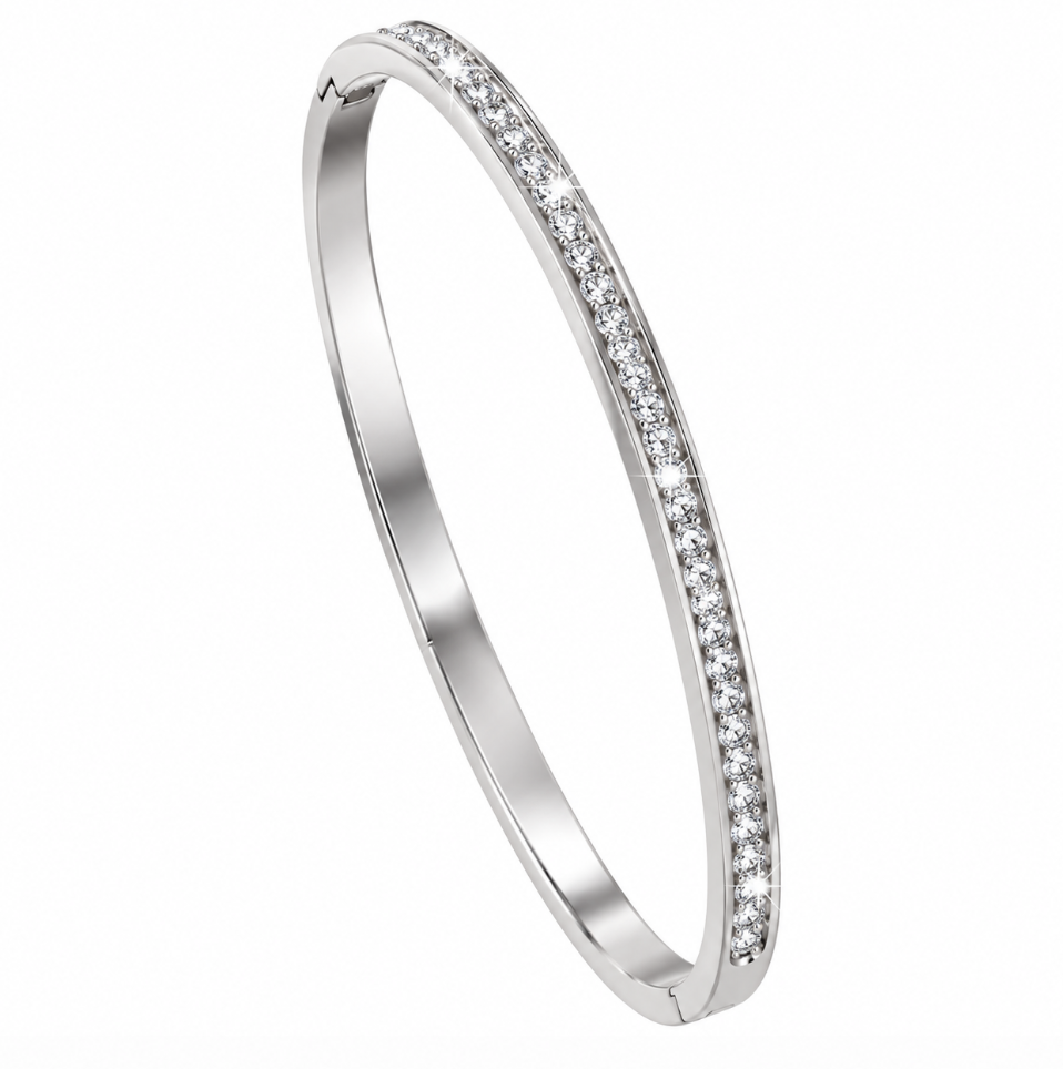 Silver Stainless Steel Cubic Zirconia Clip Bangle