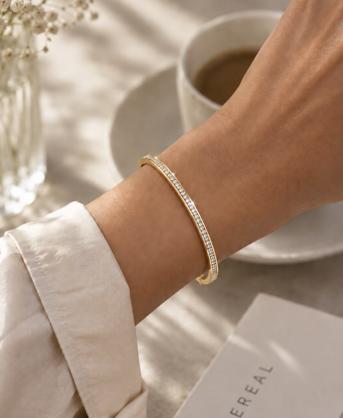 Gold Stainless Steel Cubic Zirconia Clip Bangle - Image 2