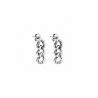 Silver Colour Stainless Steel Figaro Drop Earrings