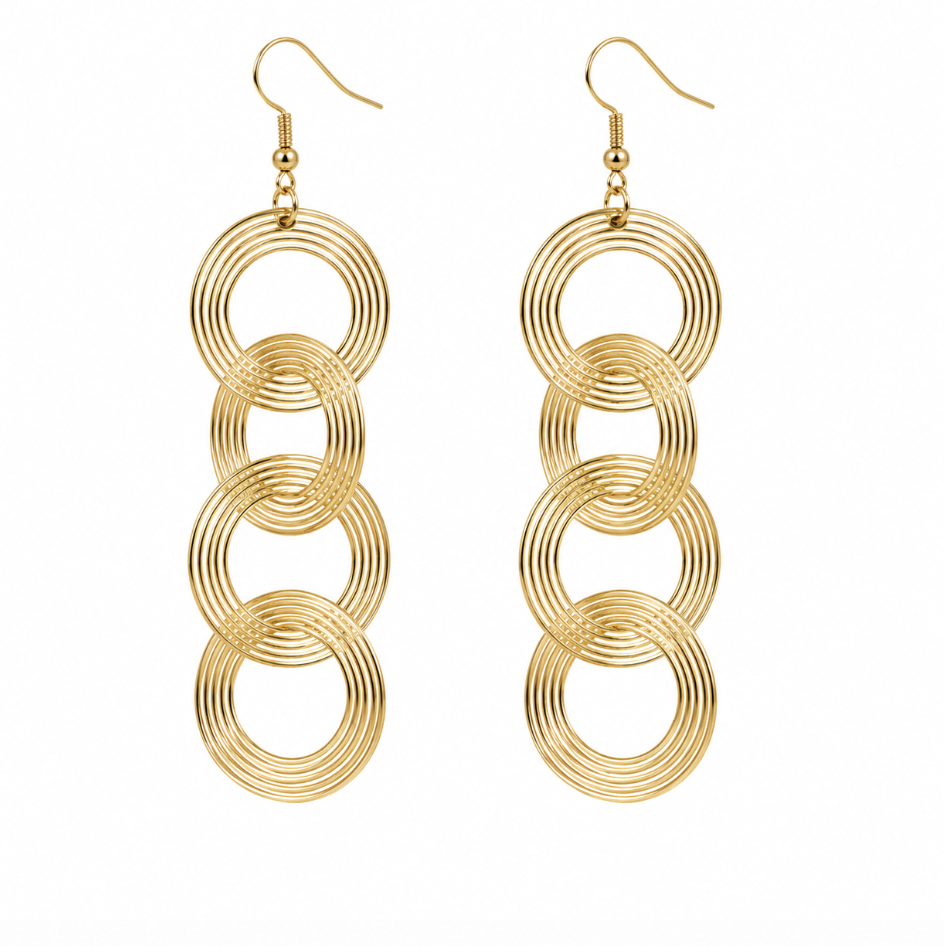 Gold Colour Spiral Circles in Circles Drop Earrings - Image 5