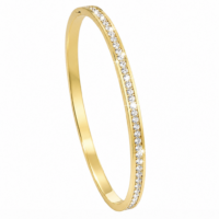Gold Stainless Steel Cubic Zirconia Clip Bangle