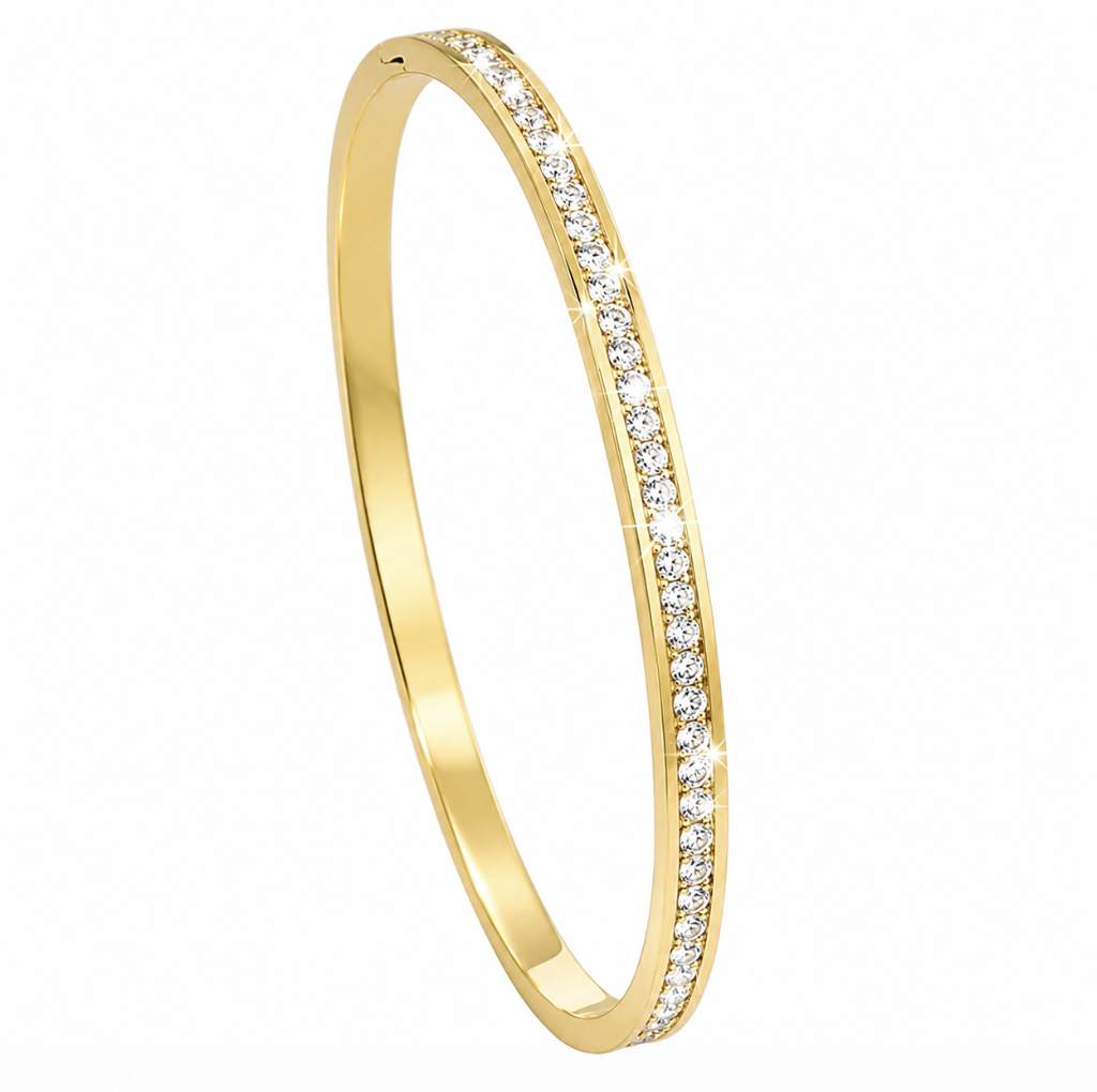 Gold Stainless Steel Cubic Zirconia Clip Bangle