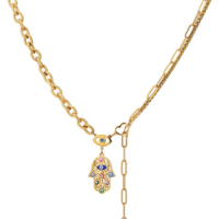 Gold Stainless Steel Oil Drip Buddha Hand Necklace