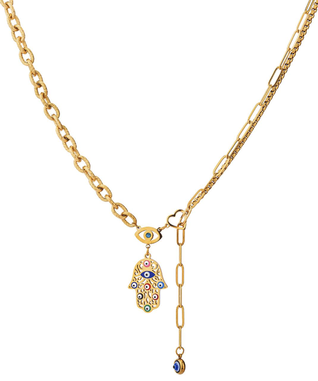Gold Stainless Steel Oil Drip Buddha Hand Necklace