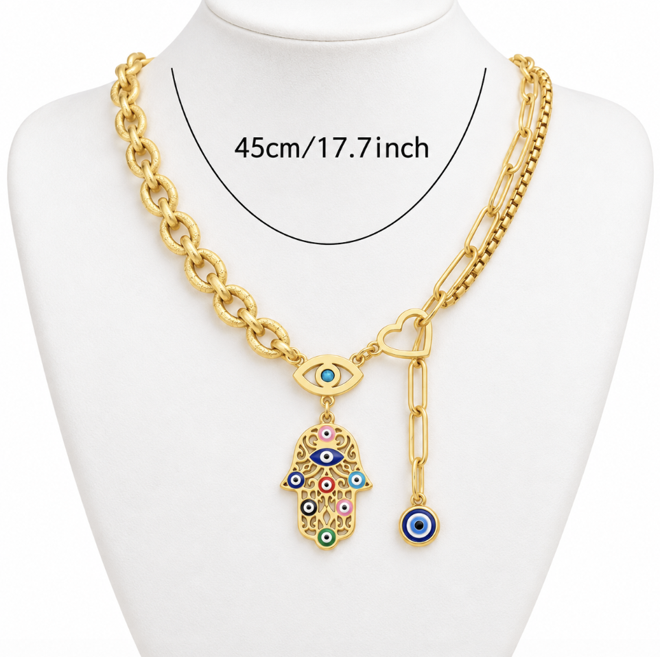 Gold Stainless Steel Oil Drip Buddha Hand Necklace - Image 3