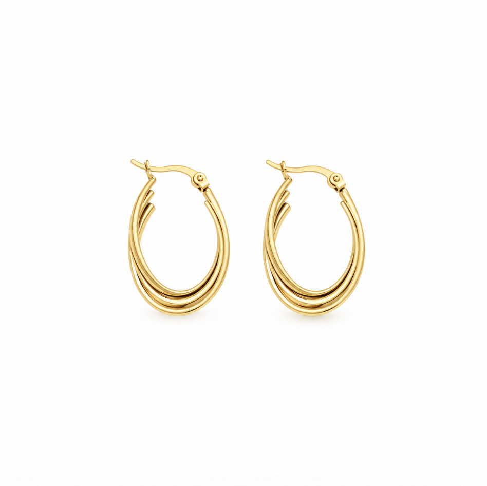 Gold Colour Stainless Steel Tri Oval Hoop Earrings