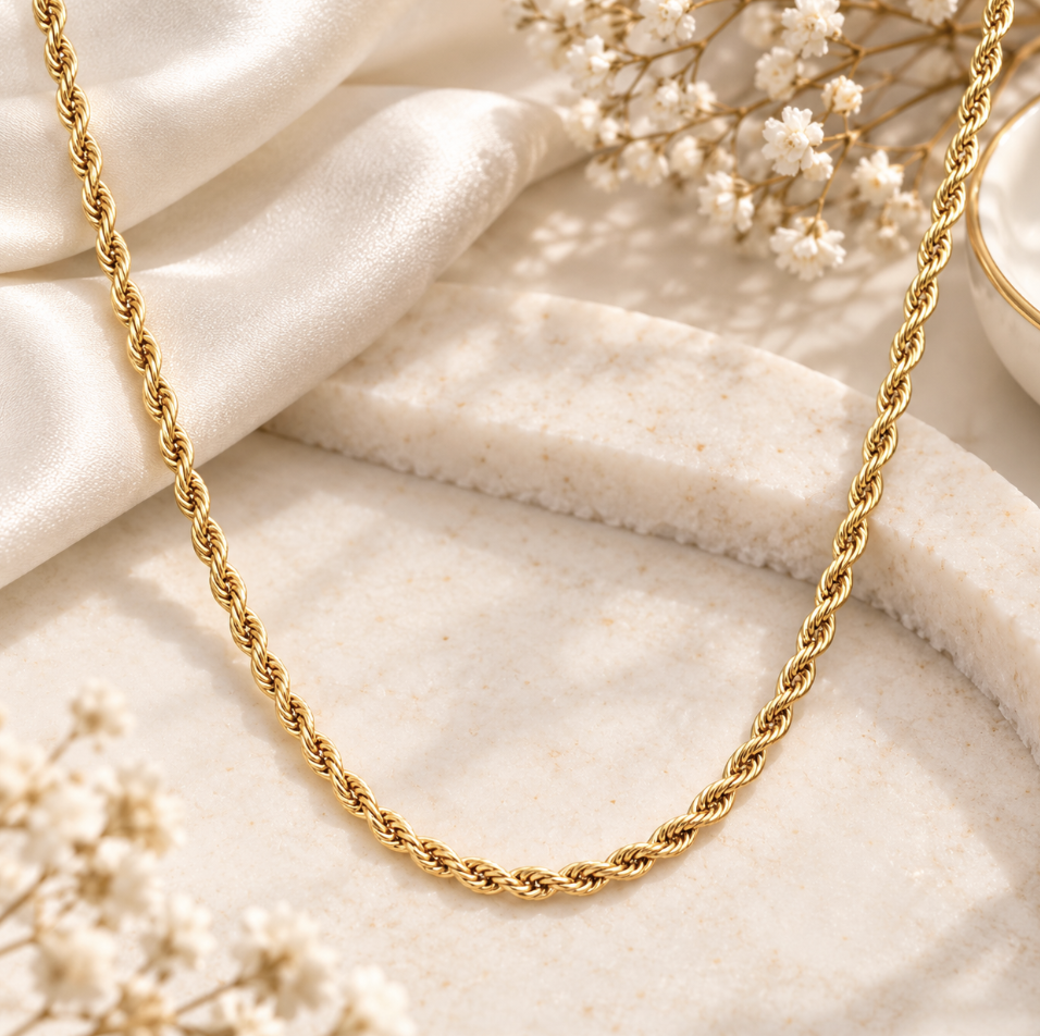 4mm Rope Gold Colour Chain Twist Necklace - Image 3