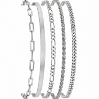 Set of 5 Silver Stainless Steel Stacking Bracelets