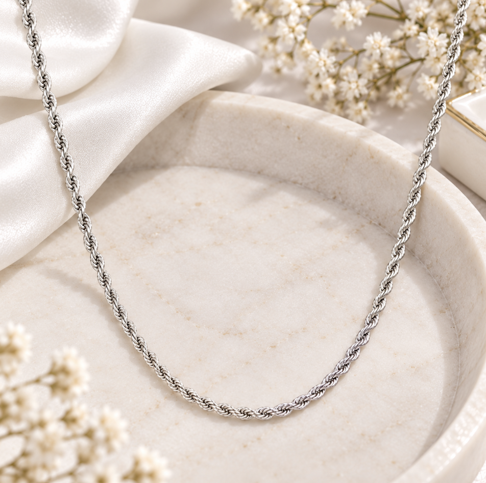 4mm Rope Chain Twist Stainless Steel Necklace 45cm - Image 3