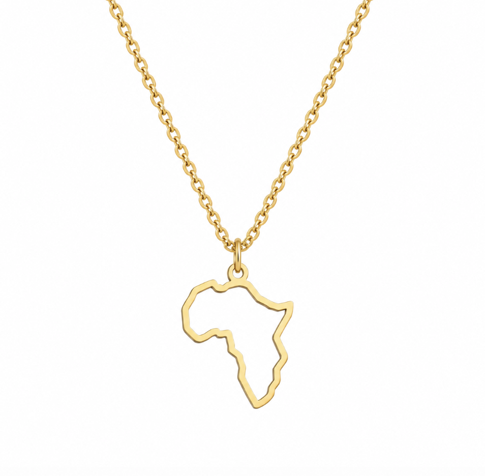 Gold Hollow Map of Africa Stainless Steel Necklace