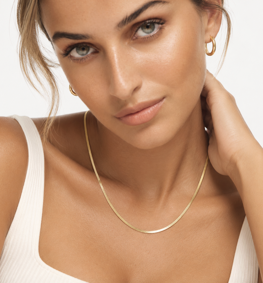2mm Herringbone Snake Gold Stainless Steel Necklace - Image 2