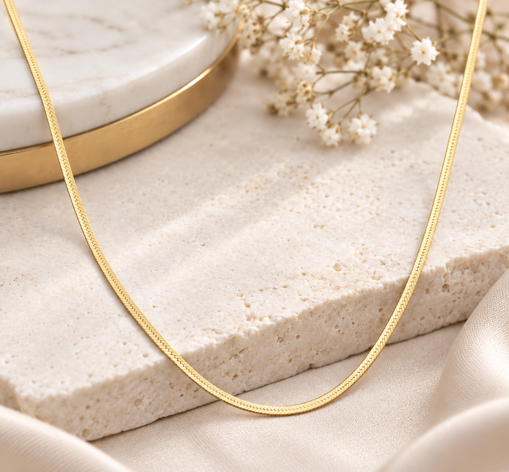 2mm Herringbone Snake Gold Stainless Steel Necklace - Image 3