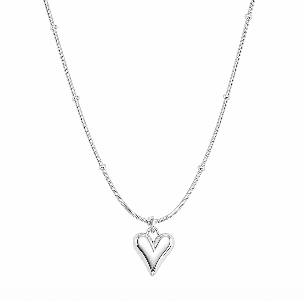 Chic Heart Beaded Silver Stainless Steel Necklace