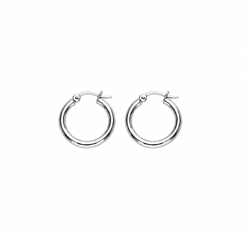 Silver Plated Stainless Steel 15mm Hoop Earring