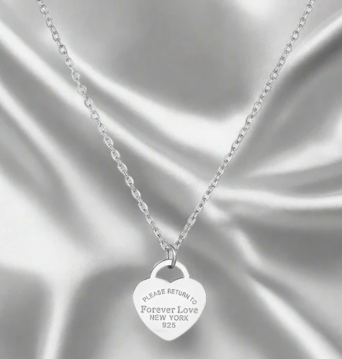 Forever Love Heart Silver Plated Pendant Necklace - Image 3