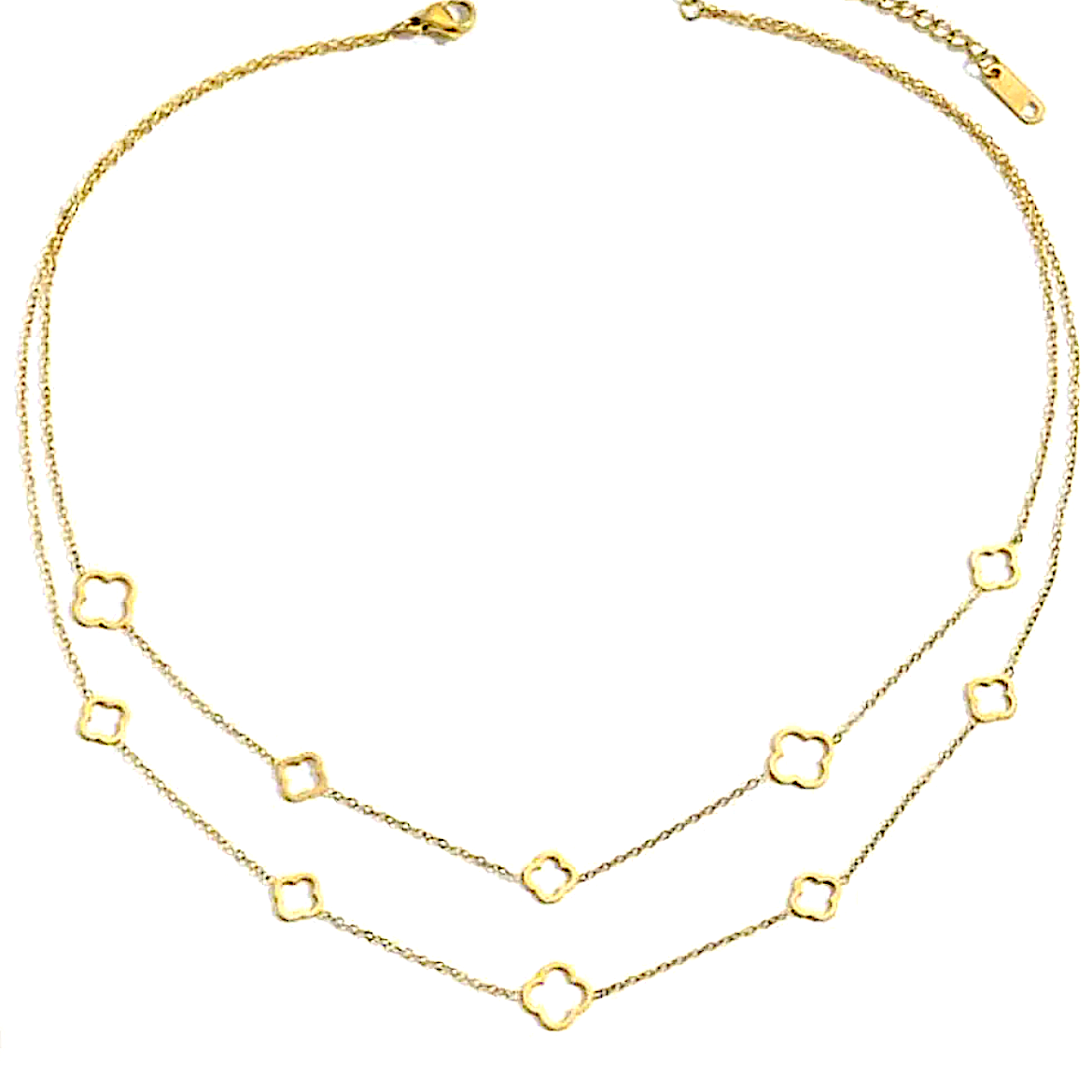 Gold Dual Clover Design Stainless Steel Necklace