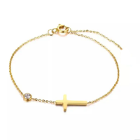 Gold Plated Stainless Steel Cross and Cubic Bracelet