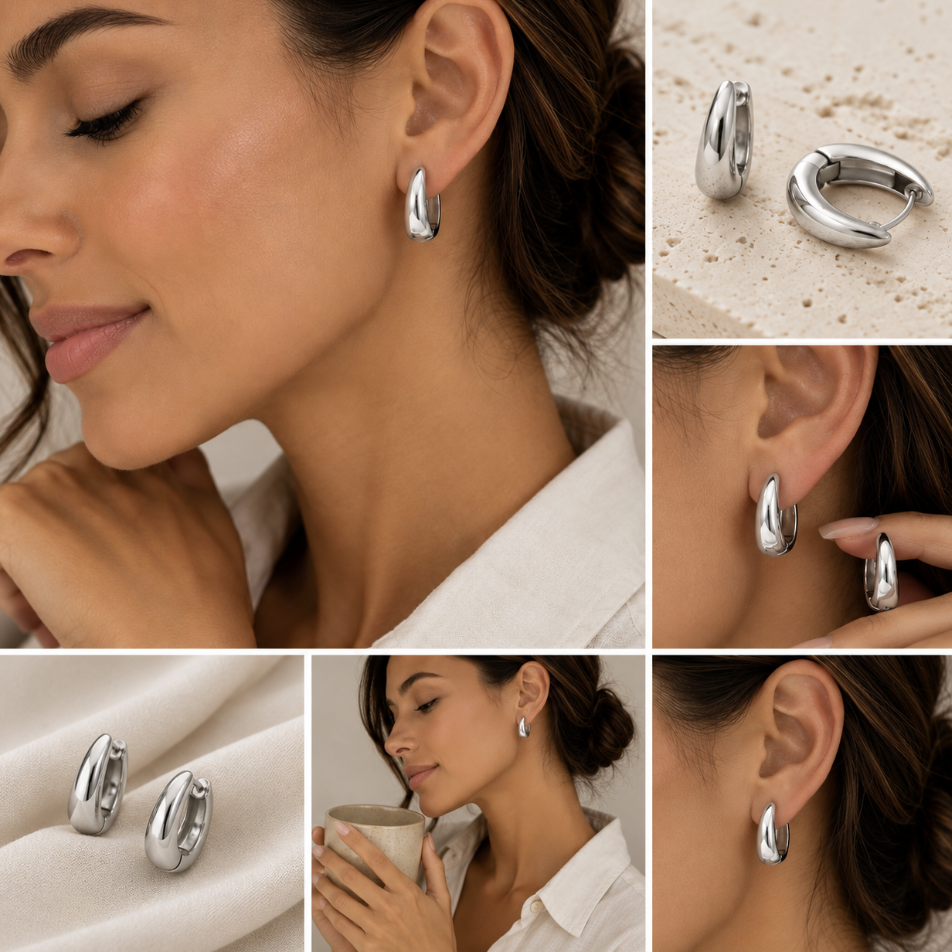 Silver Plated Stainless Steel Crest Earrings - Image 4