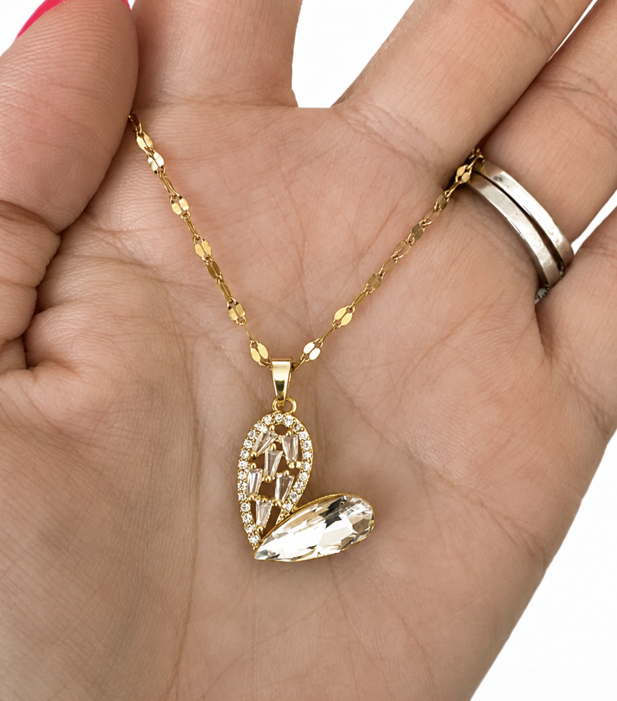 Gold Plated Crystal Heart Pendant Necklace - Image 3