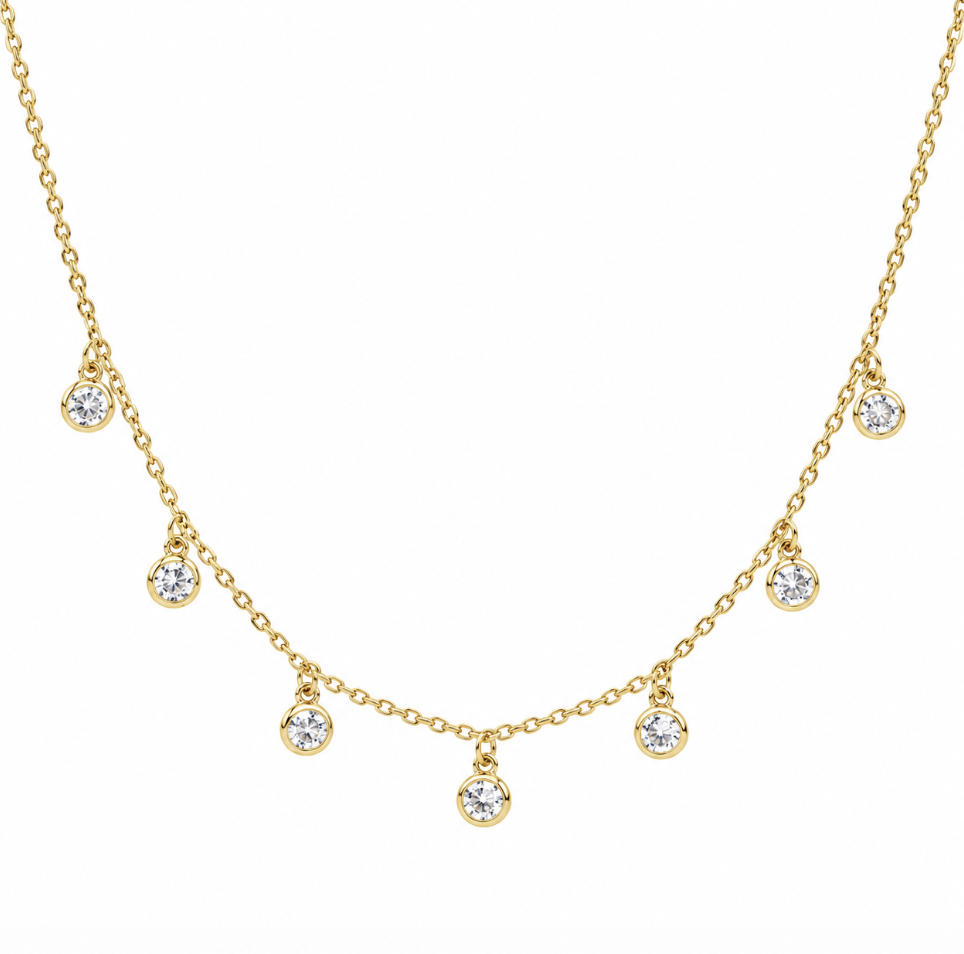 7 Crystal Drops Charm Stainless Steel Necklace