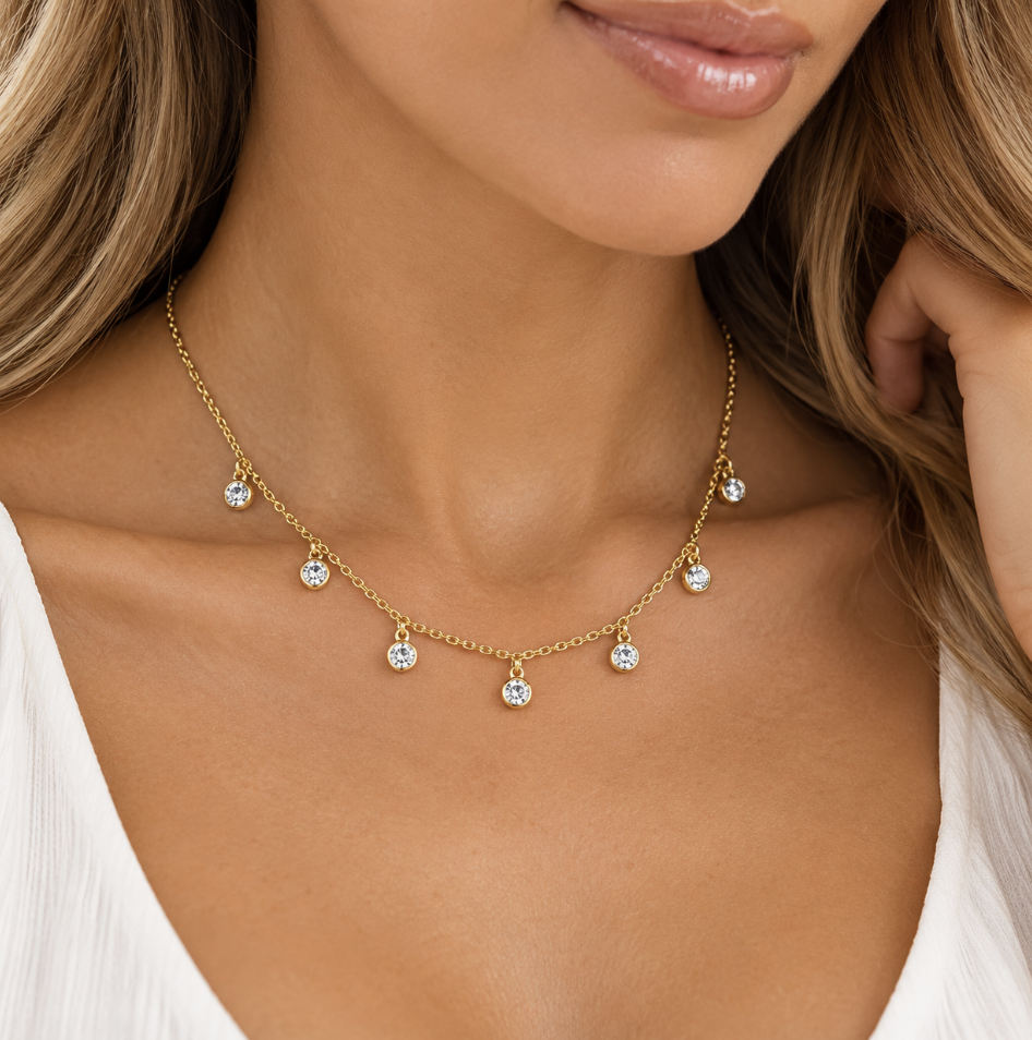 7 Crystal Drops Charm Stainless Steel Necklace - Image 2