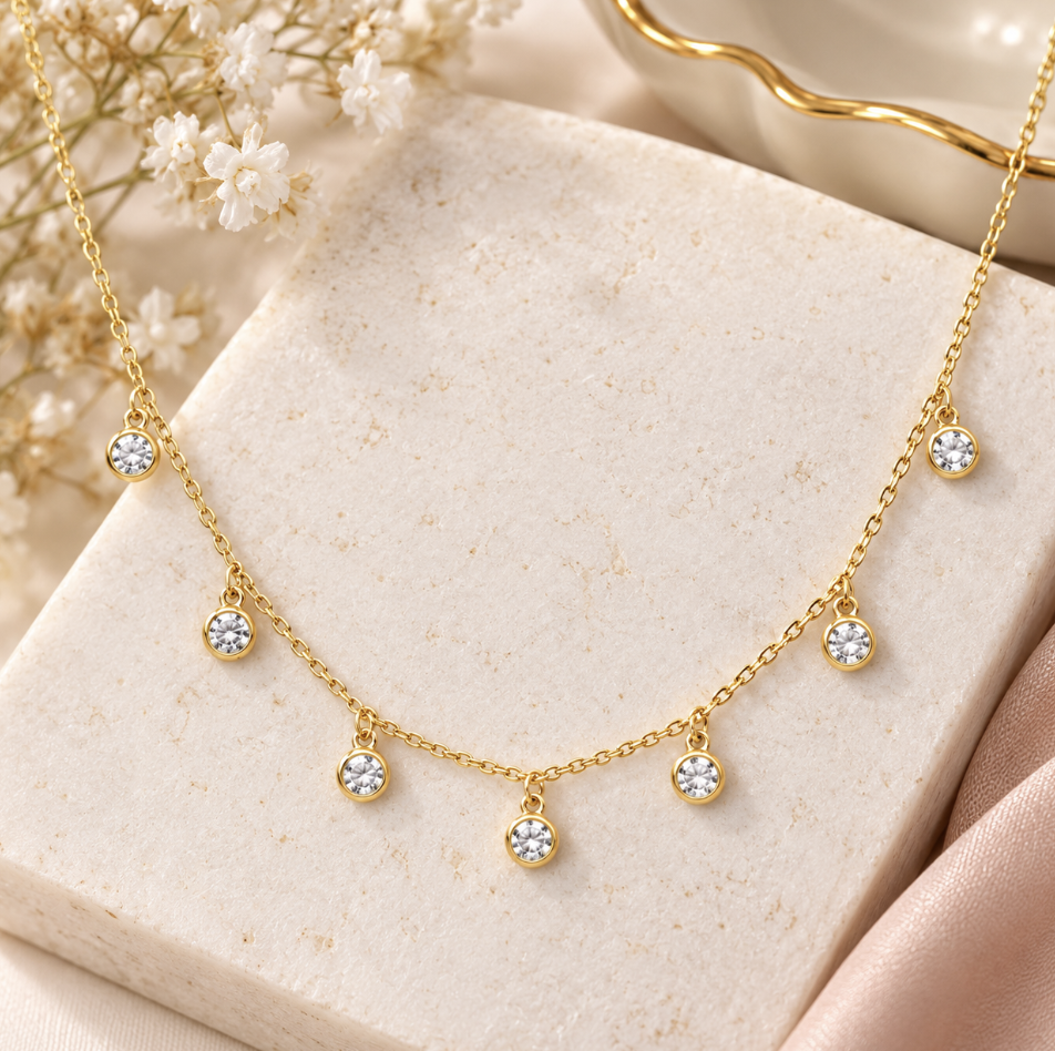 7 Crystal Drops Charm Stainless Steel Necklace - Image 3