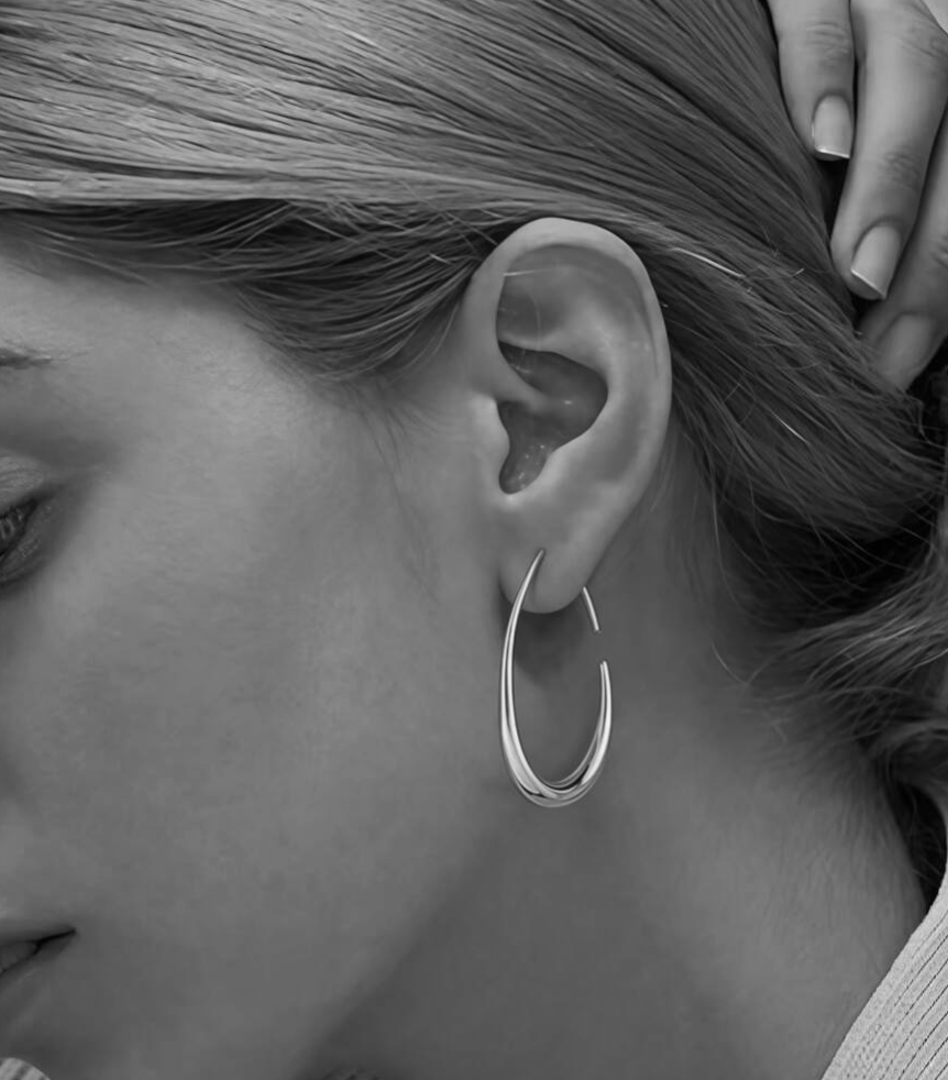 Silver Plated Stainless Steel Ciara Oval Hoop Earrings - Image 2