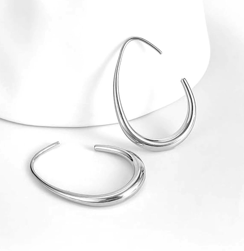 Silver Plated Stainless Steel Ciara Oval Hoop Earrings - Image 3