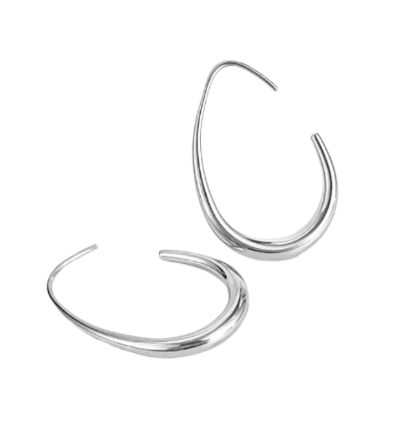 Silver Plated Stainless Steel Ciara Oval Hoop Earrings