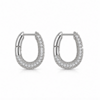 Silver Plated Pavé Crystals Huggy Hoop Earrings
