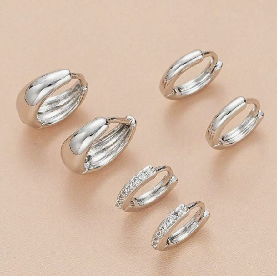 Set of 3 Dainty Silver Plated Huggy Hoop Earrings - Image 2