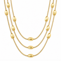 18K Gold Plated Multi Layered Oval Bead Necklace