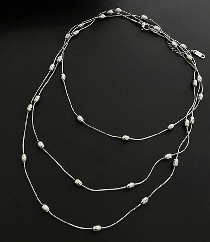 Silver Plated Multi Layered Oval Bead Necklace - Image 5