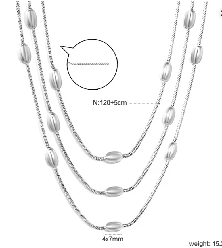Silver Plated Multi Layered Oval Bead Necklace - Image 6
