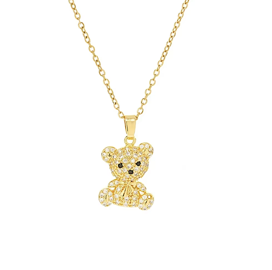 Gold Plated Crystallised Teddy Bear Necklace - Image 2