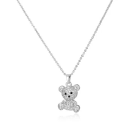 Silver Plated Crystal Teddy Bear Pendant Necklace