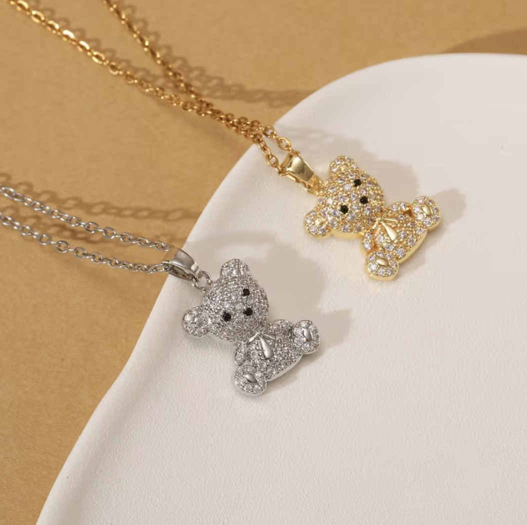 Gold Plated Crystallised Teddy Bear Necklace - Image 3