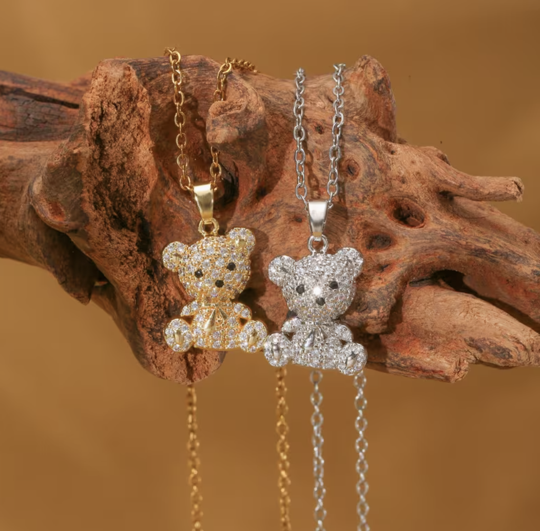 Gold Plated Crystallised Teddy Bear Necklace - Image 4