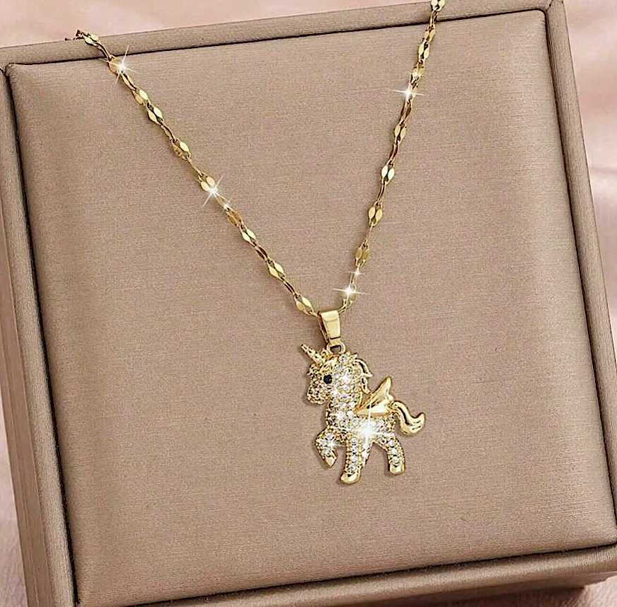Gold Plated Crystal Unicorn Pendant Necklace - Image 2