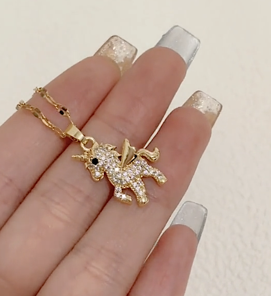 Gold Plated Crystal Unicorn Pendant Necklace - Image 3